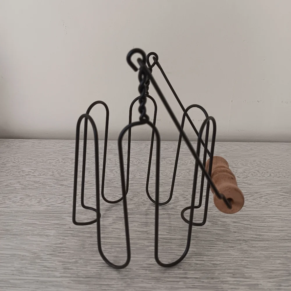 Vintage Black Metal Wire Candle Holder With Wood Handle For Jar Candles